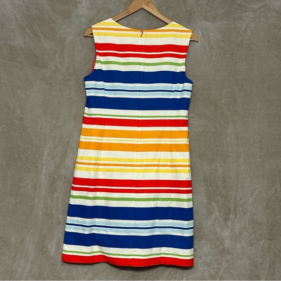 Tabitha Anthropologie Embroideried Design Primary Stripe Shift Dress Size 10 - Picture 4 of 9